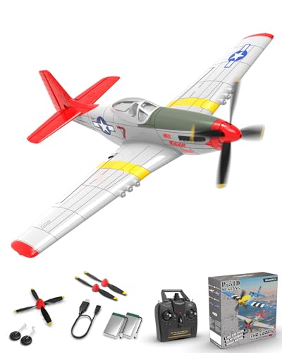 VOLANTEXRC RC Plane, 4 Channel Remote Control Airplane Fighter RTF with 6-Axis Gyro, 3 Modes & Aerobatics Easy to Fly, 2.4GHz Radio Controlled Aircraft for Beginners, Boys & Adults, P51D Mustang, Red