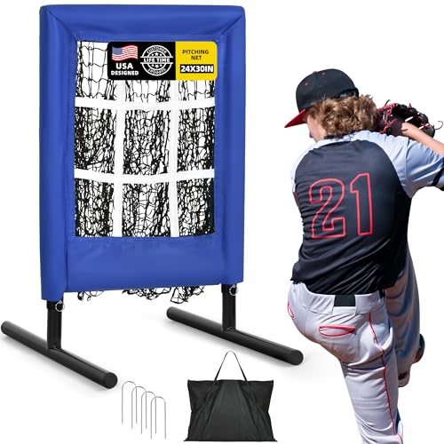 Heavy Duty 9 Hole Baseball Pitching Net, Softball Pitching Target with Strike Zone, Portable Adjustable Height Pitcher Training Equipment for Baseball Softball Practice with Carry Bag