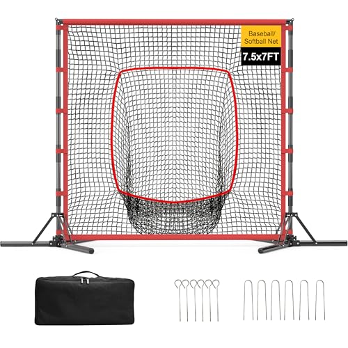 Baseball and Softball Practice Net, 7×7ft Portable Heavy-Duty Baseball Training Net for Hitting Batting Catching Pitching with 25mm Steel Frame and Carry Bag, Mutil-Sport Equipment Training Net