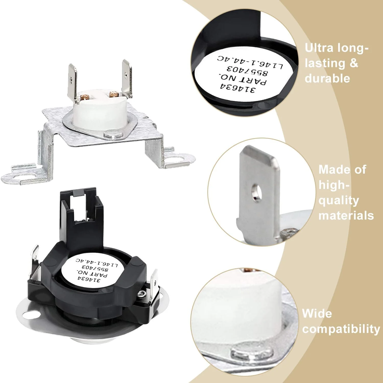 280148 Thermal Cut Off kit Includes dryer heating element 8557403 Dryer Thermostat kit & 8318314 Thermal Fuse Replacement Parts -Replaces 280148VP AP3874047 1175772 PS991443