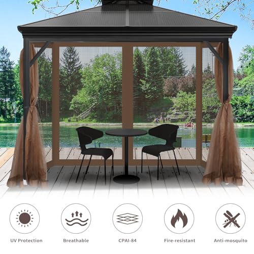Gazebo Universal Replacement Mosquito Netting, 10' x 10' Outdoor Canopy Net Screen 4-Panel Sidewall Gazebo Curtains, with Zippers, Easy to Install, Fit for Most Gazebo 10x10 Canopy，Patio （Black）