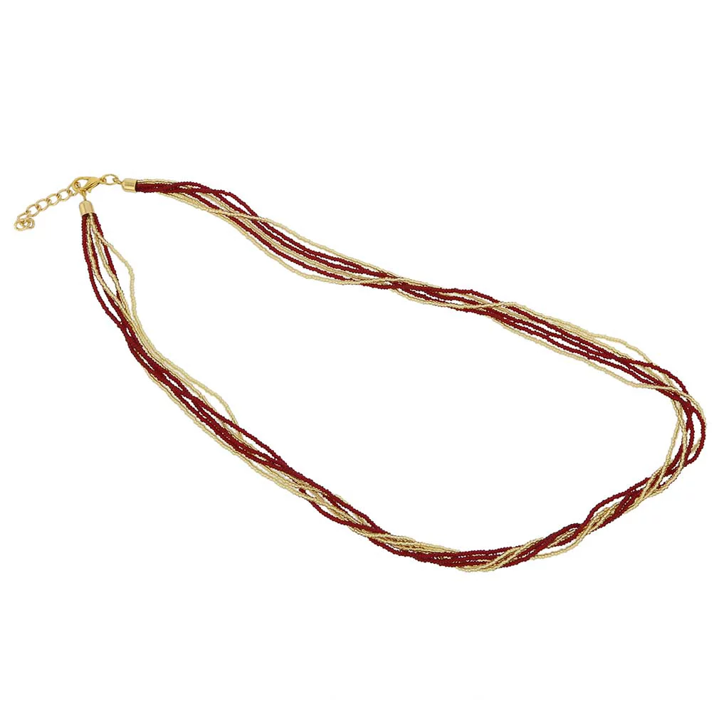 GlassOfVenice Murano Glass Gloriosa 6 Strand Seed Bead Necklace - Red and Gold