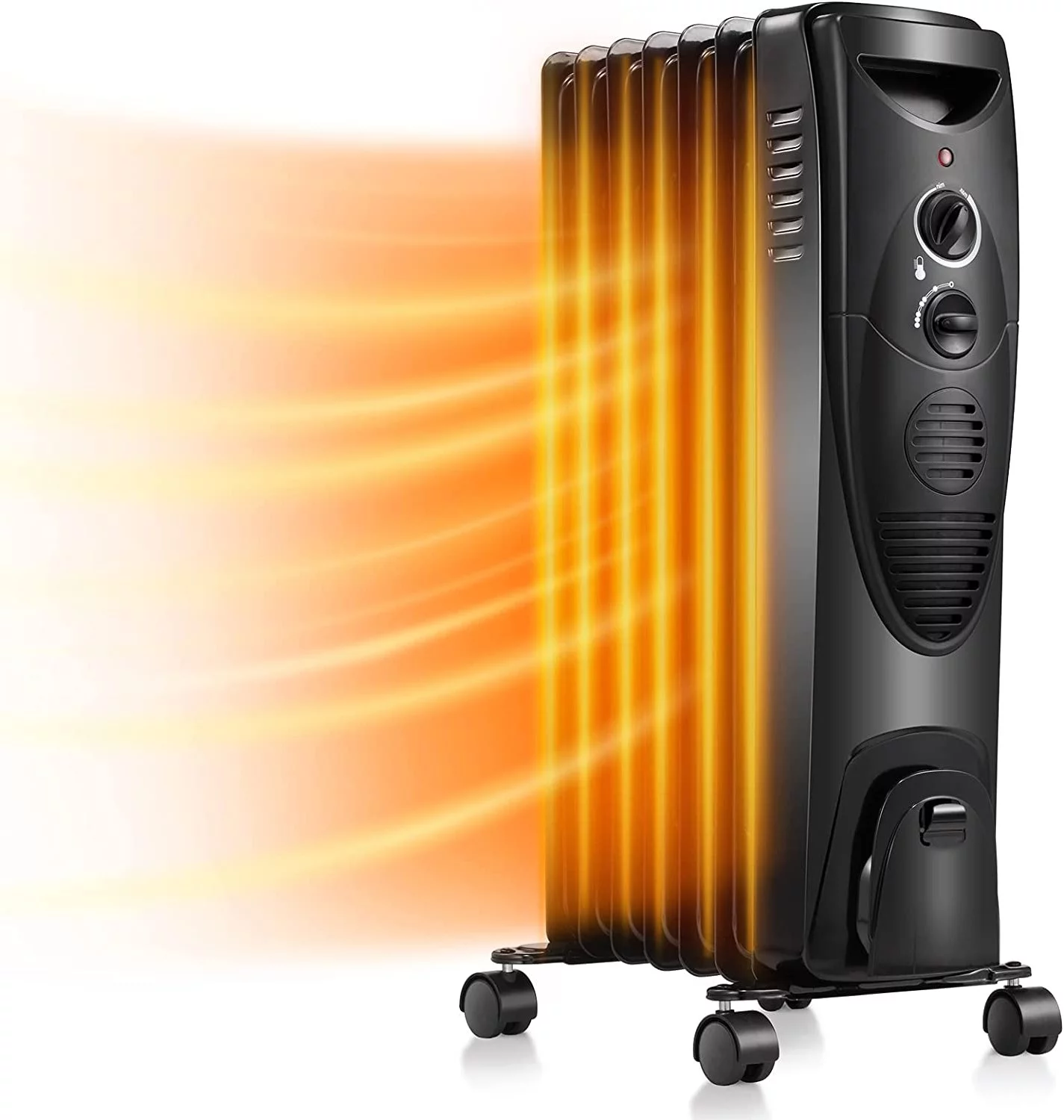 Oil Filled Radiator Heater for indoor - Portable Electric Heater with 3 Heat Settings, Adjustable Thermostat, Overheat & Tip-Over Protection (Black)