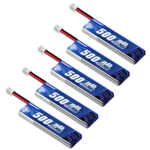 URGENEX 5PCS EMAX Battery 1S 500mAh 3.8V HV Lipo Battery 80C High Discharge Rate RC Drone Battery with PH2.0 Plug Fit for EMAX Quadcopter and Most 1S Racing Drone FPV