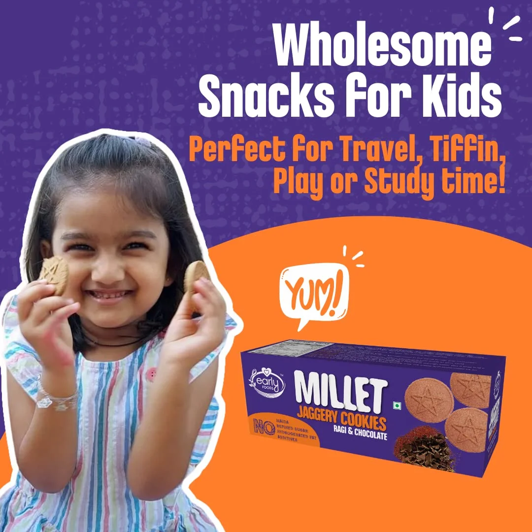 Early Foods Ragi Choco Jaggery Cookies - Kids Snack Ms, 130 G