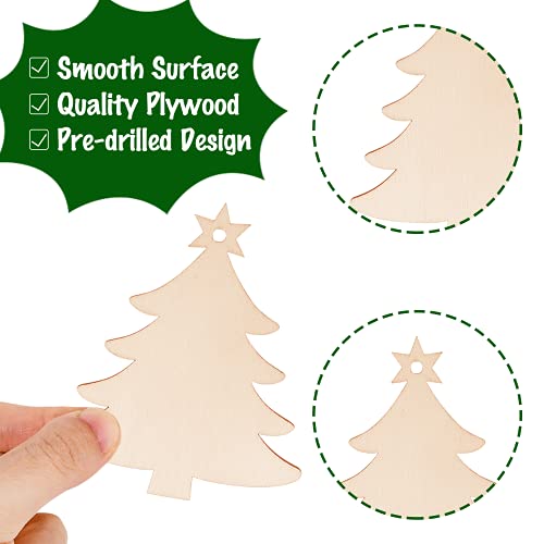 Max Fun 100PCS DIY Wooden Christmas Ornaments Unfinished Predrilled Wood Circles for Crafts Centerpieces Holiday Hanging Decorations in 10 Shapes