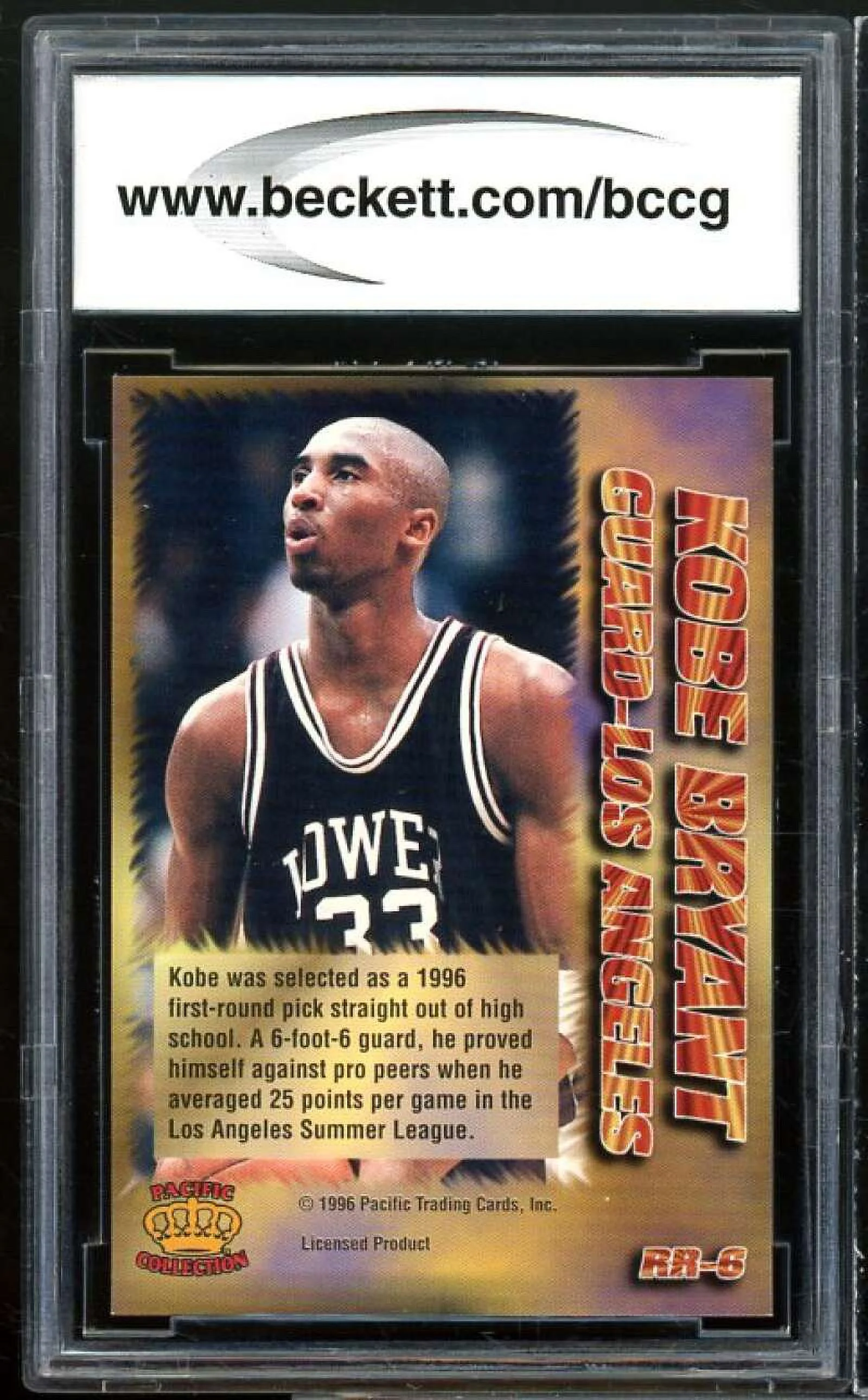 1996 Pacific Power Regents Of Roundball #rr6 Kobe Bryant Rookie BGS BCCG 9 NM+