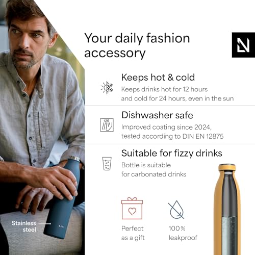 LARS NYSØM Stainless Steel Insulated Water Bottle 12oz 17oz 25oz 34oz 51oz | Insulated Thermo Flask for Hot and Cold Beverages | Leakproof Drinking Bottle (Carbon Black, 25.4oz)