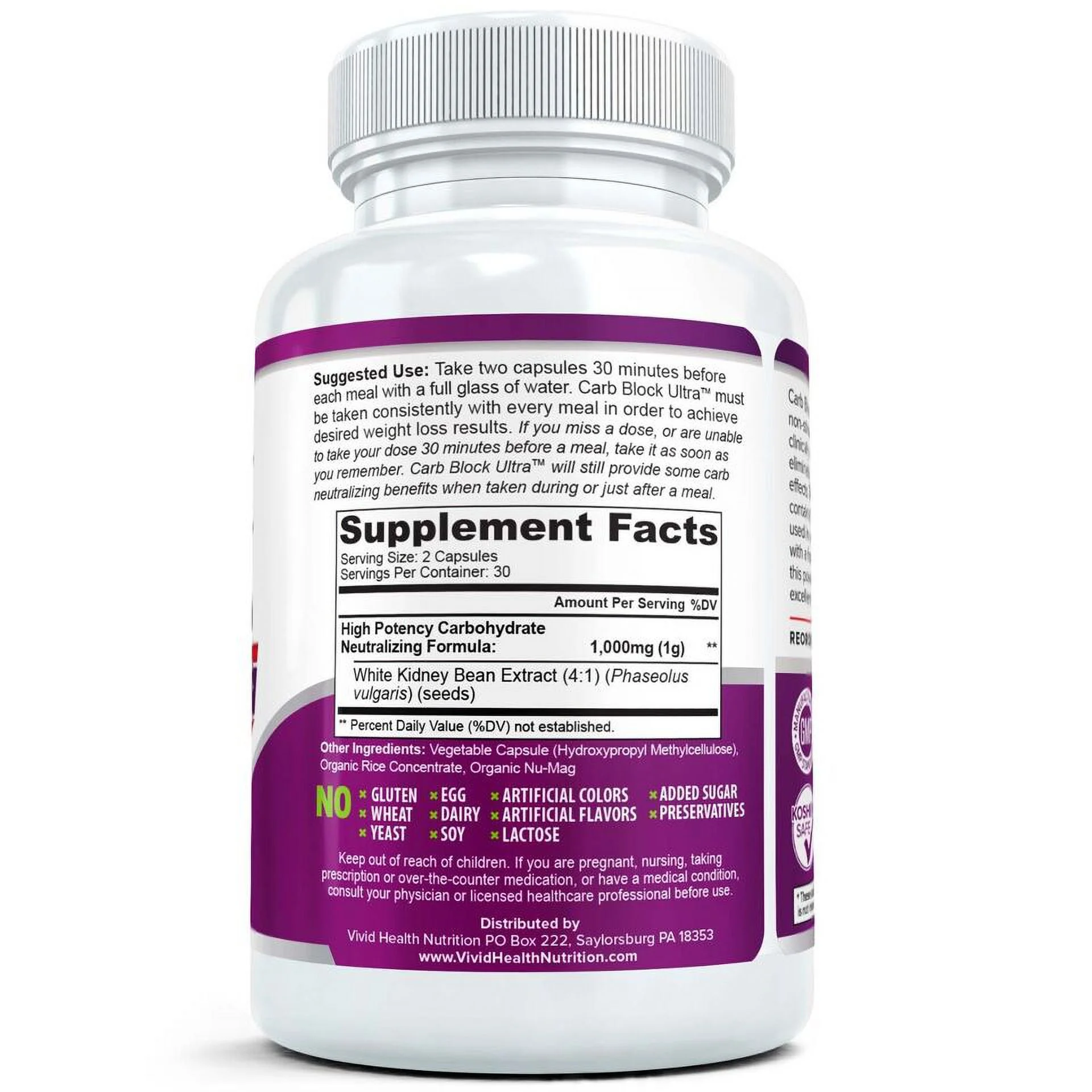 CARB BLOCK Best Starch & Fat Blocker Weight Loss Diet Pill - 60 Capsules (Pack 0f 2)