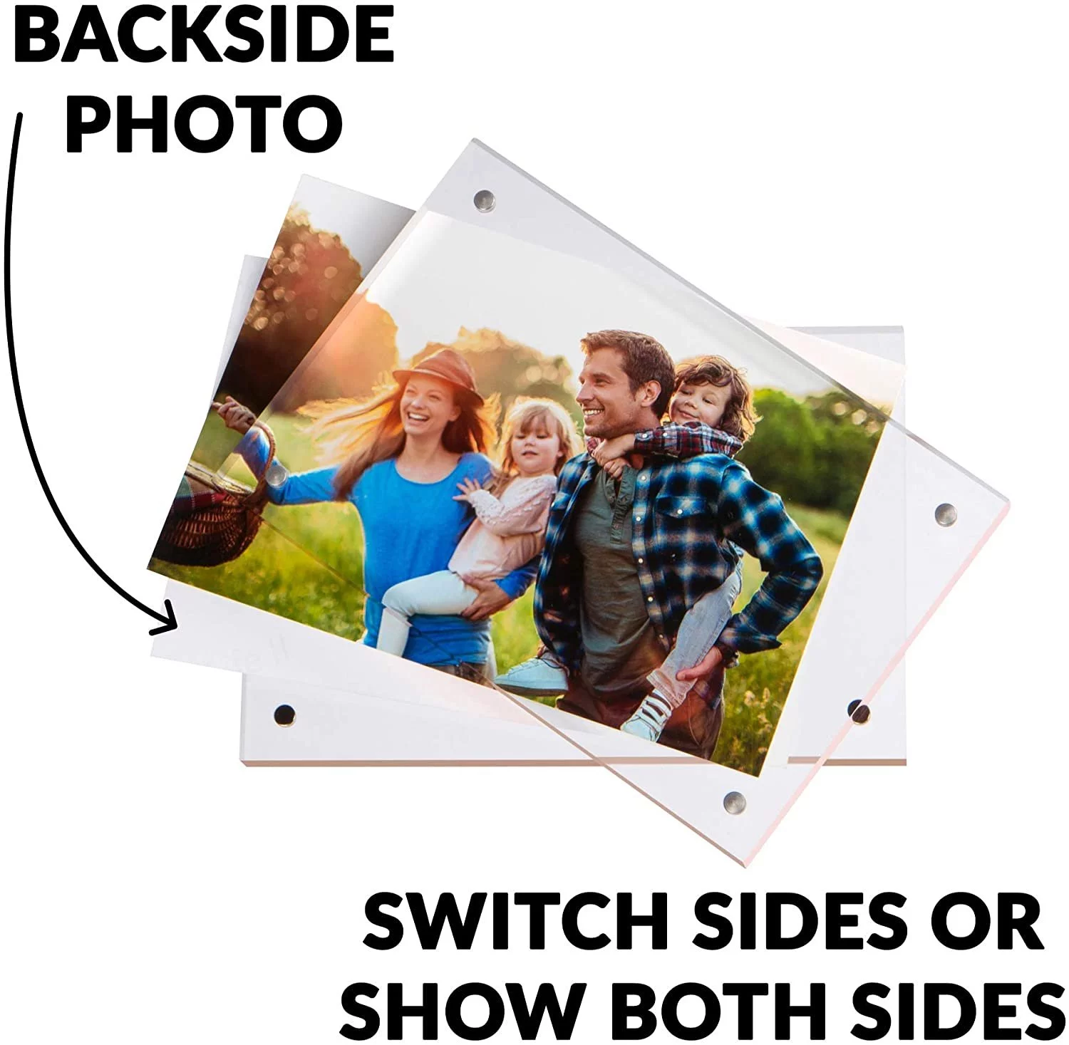 SimbaLux Magnetic Acrylic Photo Frame 5 in x 7 in Free-Standing Clear Desktop Floating Display, Pack of 3