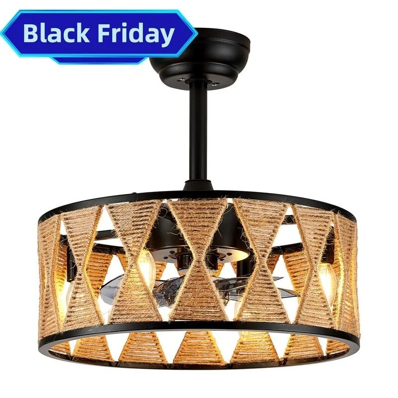 C296868-HYF6666 KAYLA 17.71'' Rustic Caged Ceiling Fans with Lights and Remote, Ceiling Fan with Light for Bedroom, Kitchen Island E12 x4