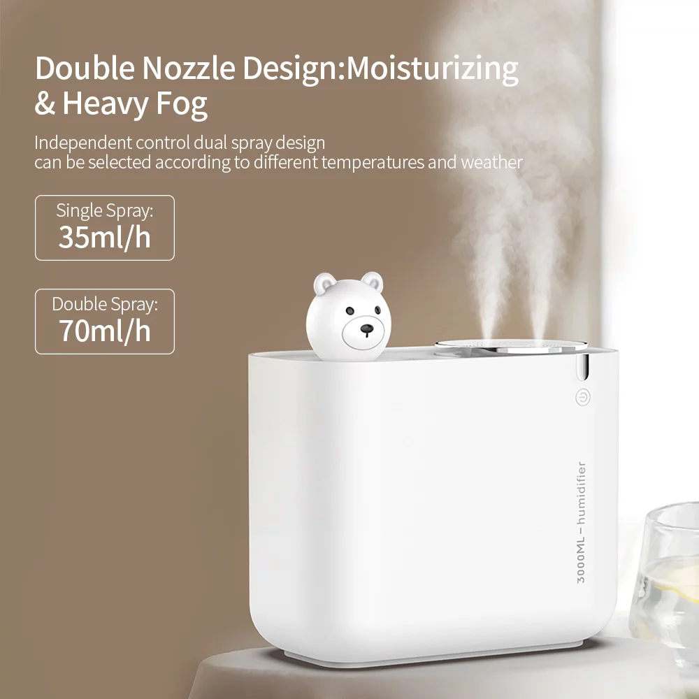 Cool Mist Humidifier {3L Water Tank} Quiet Ultrasonic Humidifiers for Bedroom & Large room, Auto-Shut Off, Humidifiers for Babies Nursery & Whole House (White)