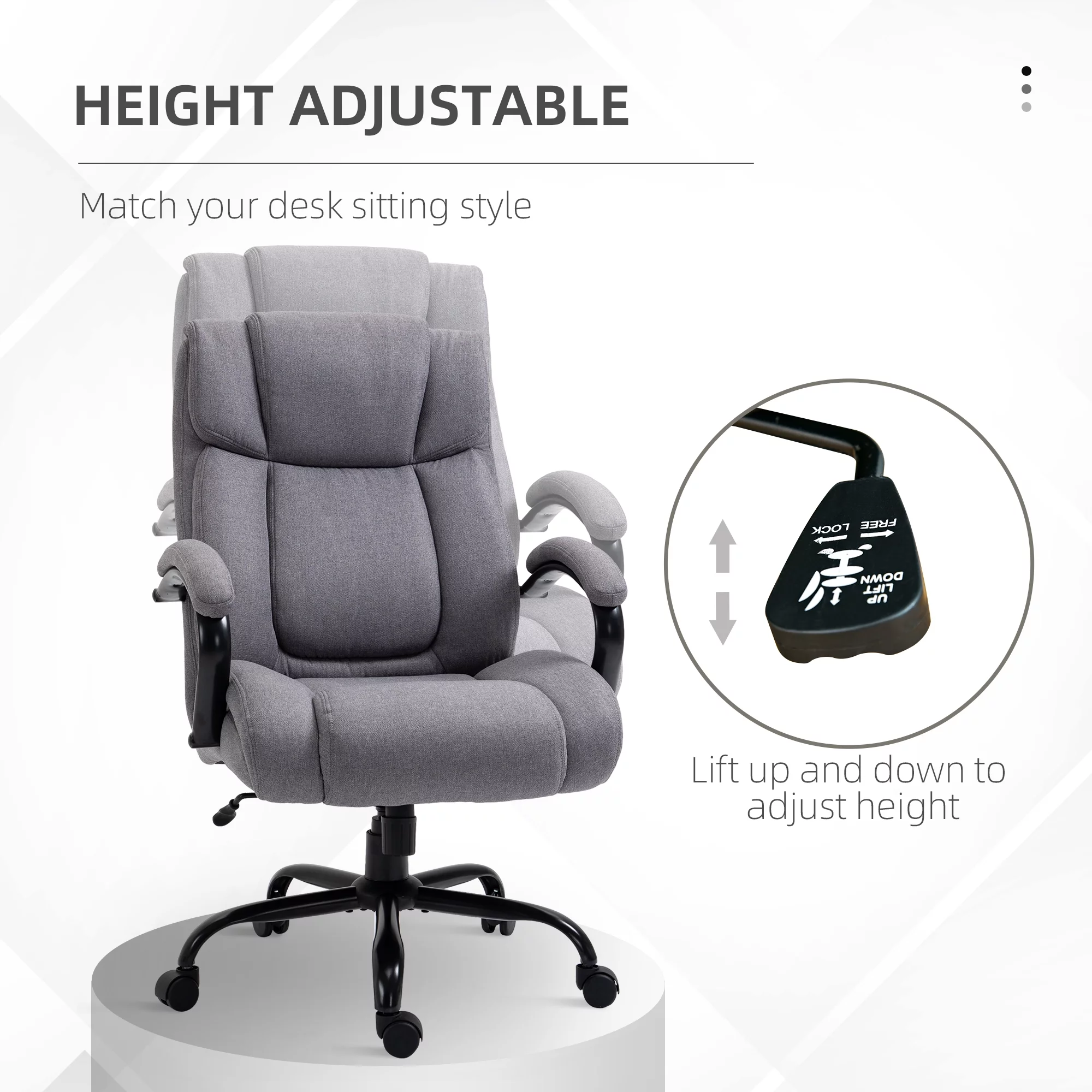 CoSoTower High Back Big and Tall Executive Office Chair 484Lbs with Wide Seat, Computer Desk Chair with Linen Fabric, Adjustable Height, Swivel Wheels, Light Grey
