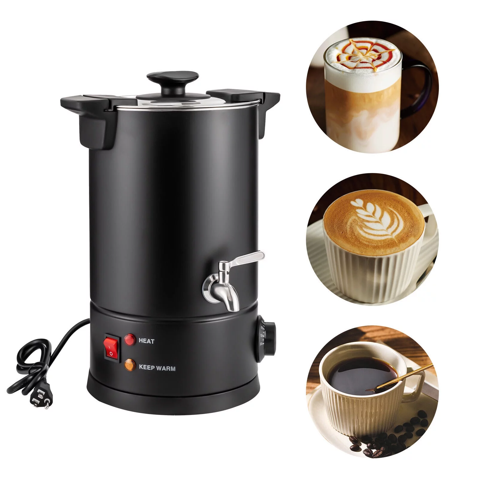 OUKANING 8L/270Oz Stainless Steel Electric Coffee Urn / Percolator Coffee Pot Hot Beverage Dispenser Black 1000w