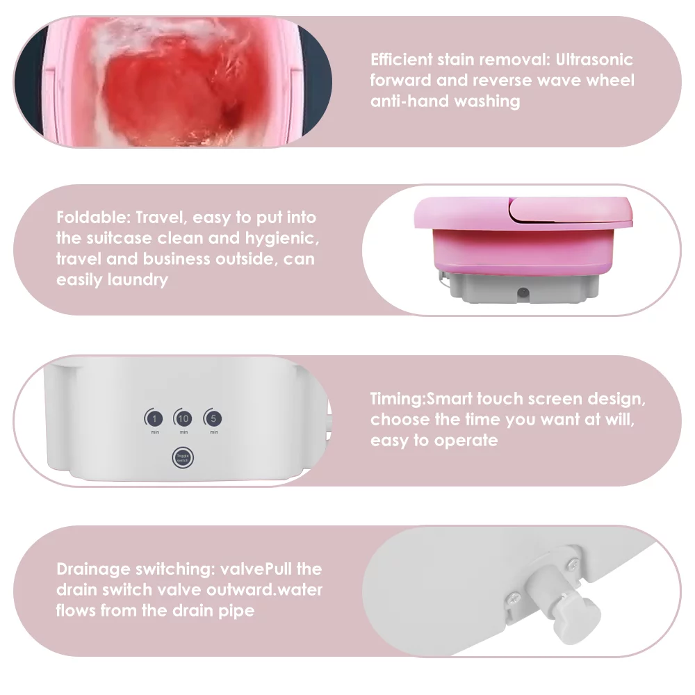 JahyShow Compact Washing Machine,4.5L Foldable Pink Washer, Ideal for Underwear & Baby - Includes Drain Basket