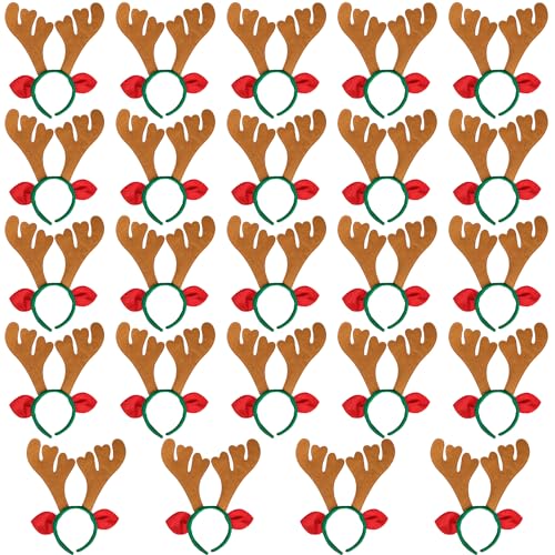 Max Fun 24Pcs Christmas Reindeer Antlers Headband Christmas Hairbands for Kid's Xmas Holiday Party Favors