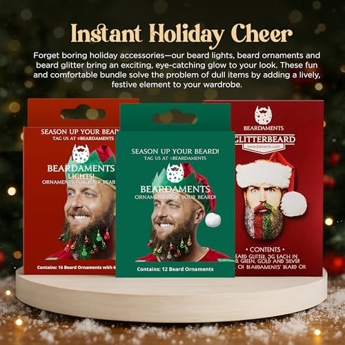 Beardaments Beard Lights, Ornaments, and Glitter Bundle - The Original 16pc Beard Lights, 12pc Beard Ornaments, and 4 Color Option Glitter Kit