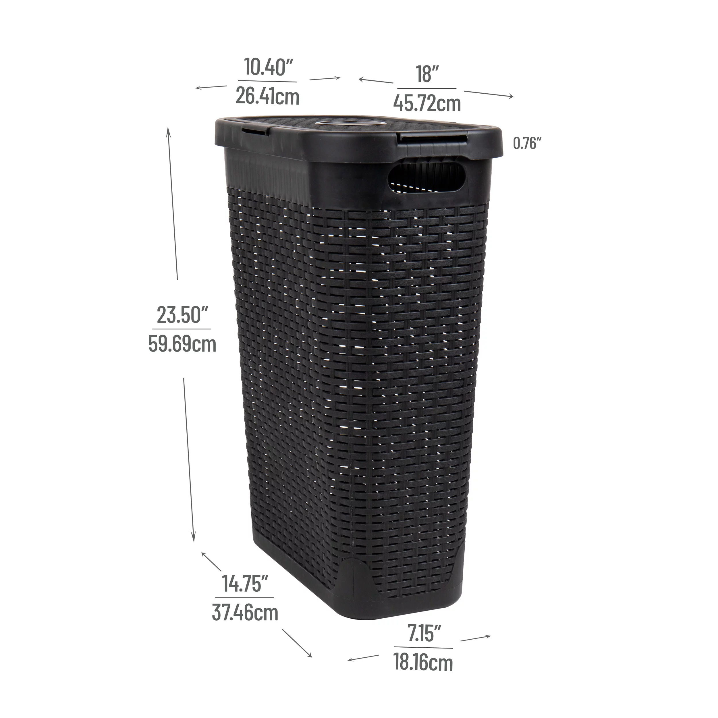 Mind Reader 40L Slim Laundry Hamper, Clothes Basket, Lid, Wicker Design, Plastic, 18