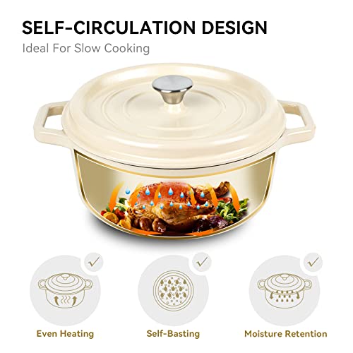 Miereirl 6 Quart Enameled Dutch Oven Pot with Lid, Cast Iron Dutch Oven with Dual Handles for Bread Baking, Cooking, Non-stick Enamel Coated Cookware (Dark Blue)