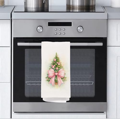 Christmas Tree Kitchen Towels - Neutral Christmas Hand Towels, Christmas Dish Towels Neutral, Christmas Hand Towels for Bath, Christmas Tea Towel, Merry and Bright Christmas Towel,16 x 24 Inch