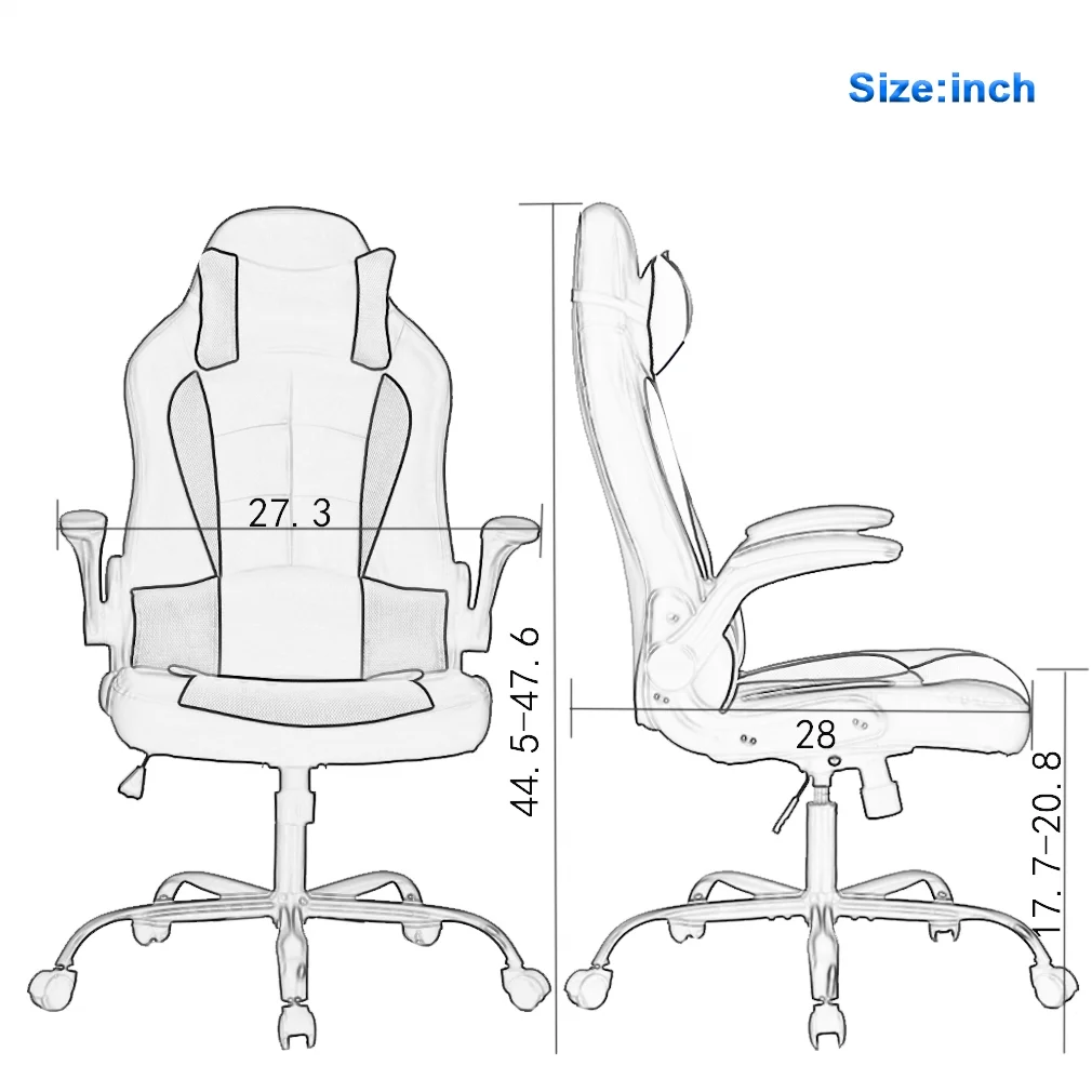 BestOffice Adjustable & Ergonomic Swivel Gaming Chair, Grey
