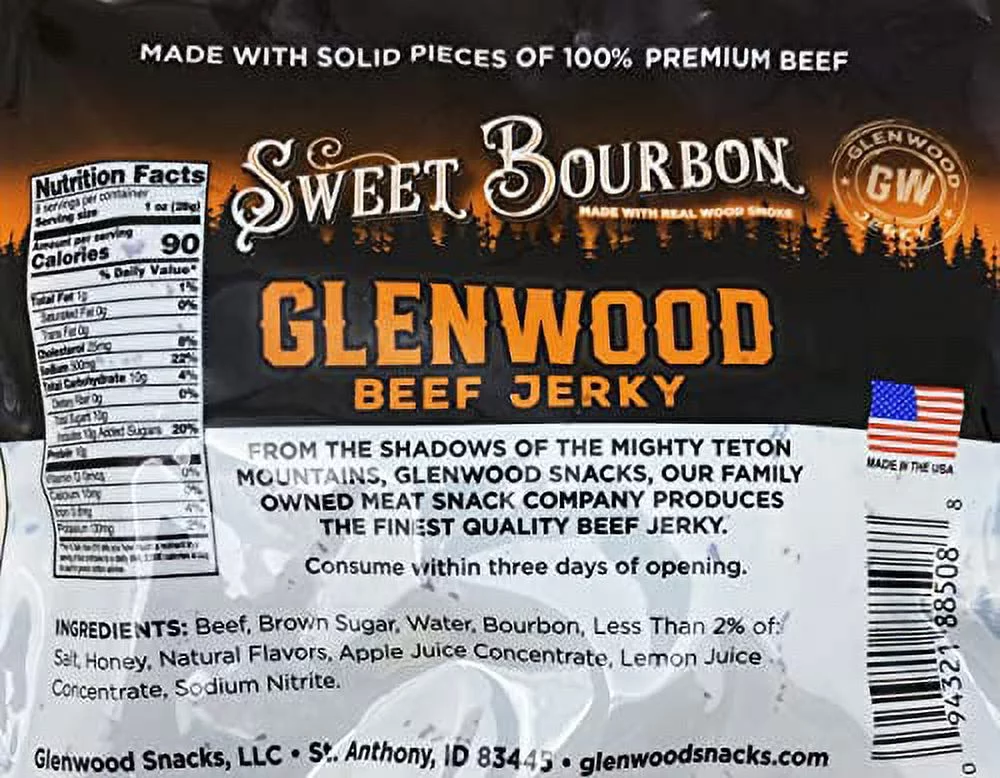 Glenwood Beef Jerky Sweet Bourbon 10 Ounce Resealable Bag - Moist and Tender Beef Jerky, Gluten-Free Jerky, Made in the USA