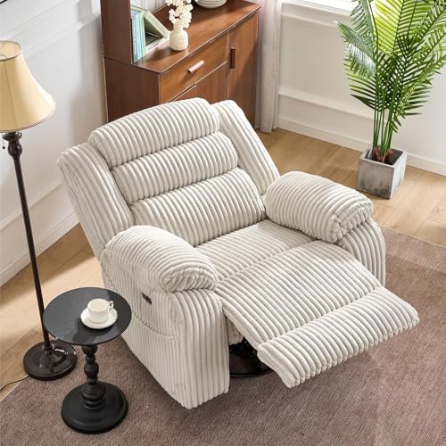 Power Swivel Rocker Recliner Chair for Adults with Massgae and Heat, USB and Type-C Charging Port, Infinite Position, Electric Glider Rocking Chairs for Living Room, Nursery, Grey