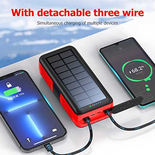 Solar Charger Power Bank 63200mAh, Portable Charger with Dual Outputs & Dual Inputs 4 LEDs Flashlight, Hand Crank Power Bank Fast Charging Battery Pack for Outdoor Camping Survival Gear