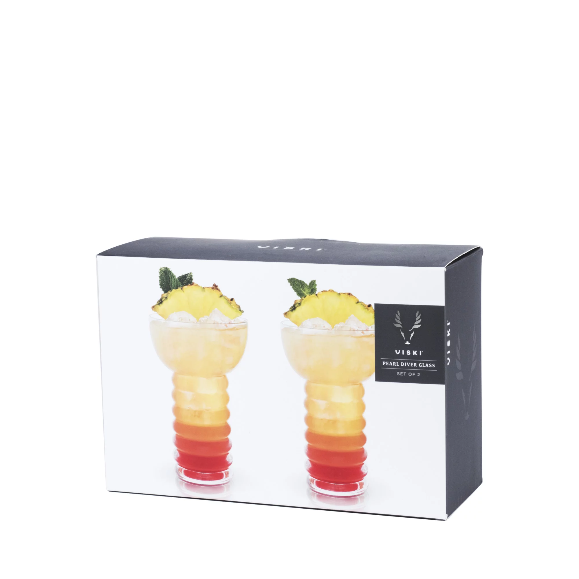 Viski Pacific Crystal Pearl Diver Glasses - Stylish Tiki Cocktail Glasses