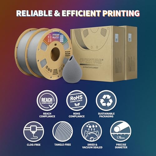 OVERTURE PLA Filament 1.75mm PLA 3D Printer Filament, 2kg Cardboard Spool (4.4lbs), Dimensional Accuracy +/- 0.02mm, Fit Most FDM Printer (Black 2-Pack)