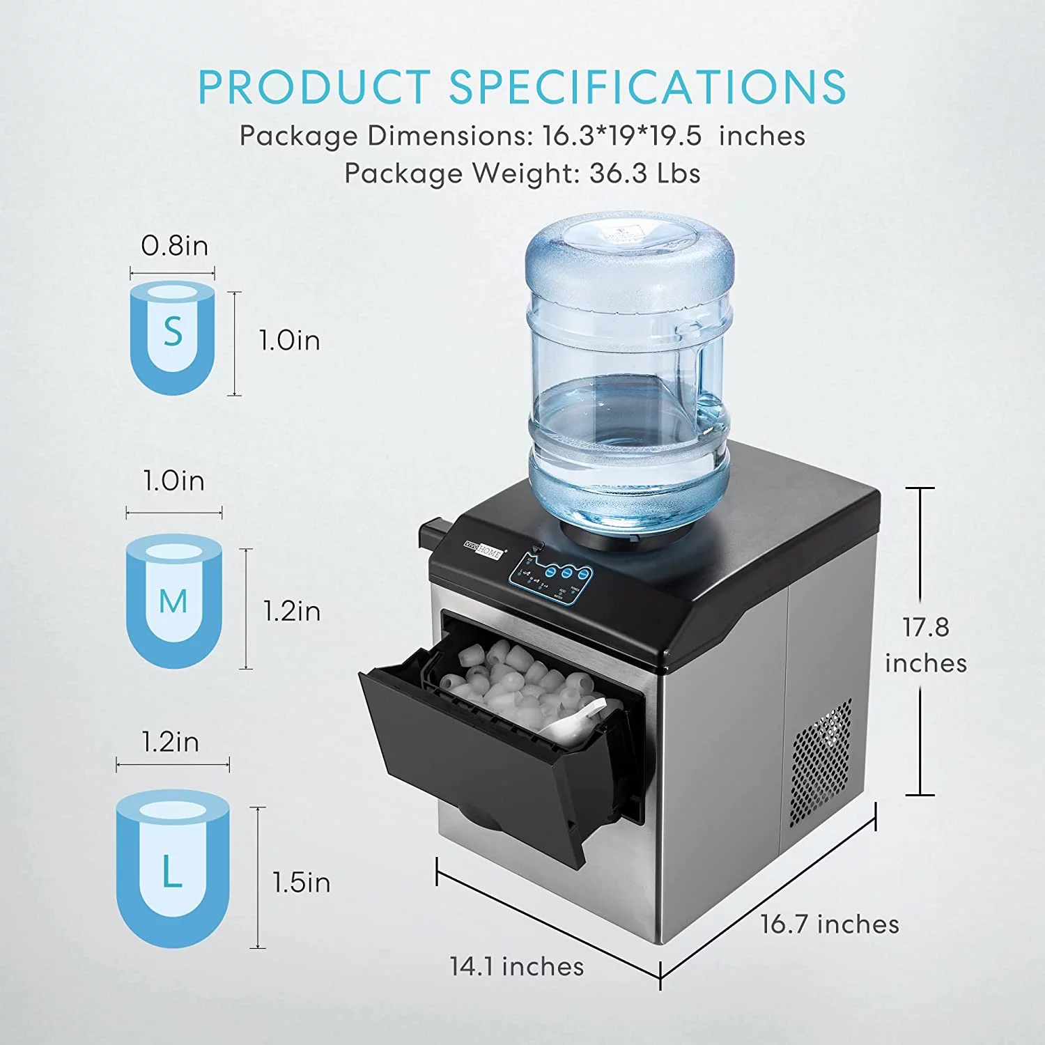VIVOHOME Electric 2 in 1 Countertop Ice Cube Maker with Water Dispenser Combo Machine 48lbs/Day