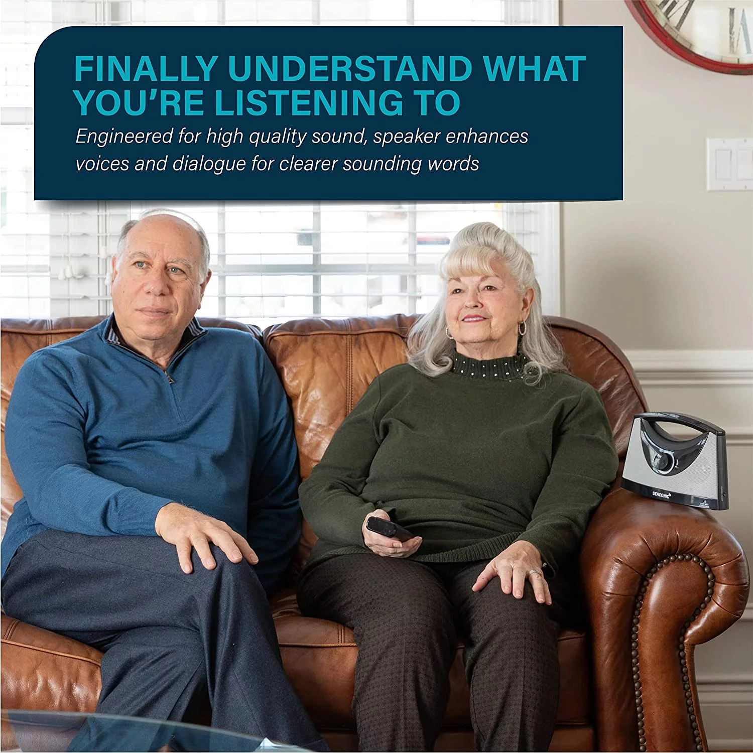 Sereonic Portable Wireless TV Speakers for Smart TV w/ Audio Ports, 100ft Range (Black/Silver)