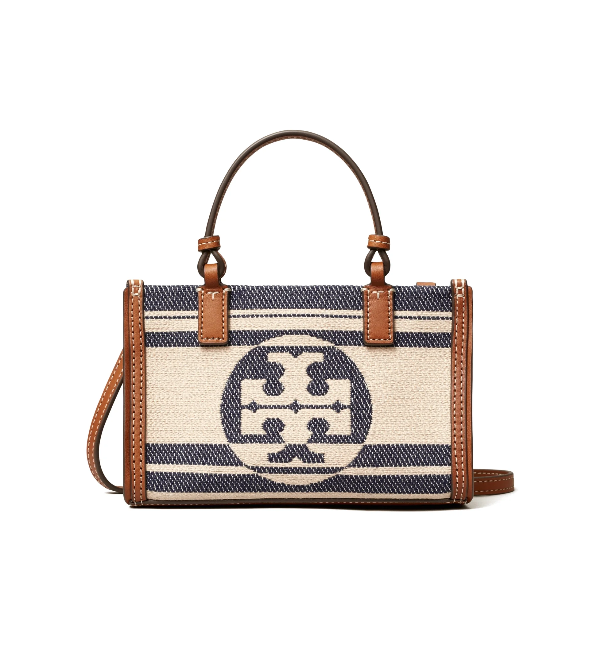 Tory Burch Women's Ella Jacquard Stripe Mini Tote (Natural / Royal Navy)