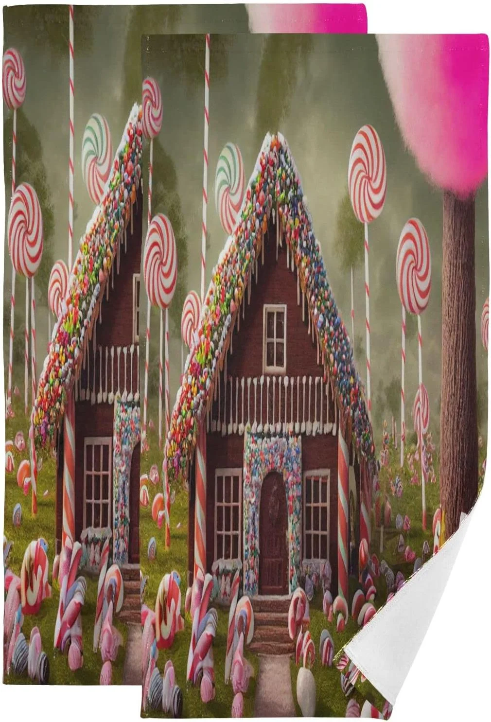 Candy Gingerbread House Hand Towels 2 Pack, Christmas Sweet Kitchen Towel Ultra Soft and Highly Absorbent,Decorative Fingertip Face Towel for Bathroom Hotel 28x15in