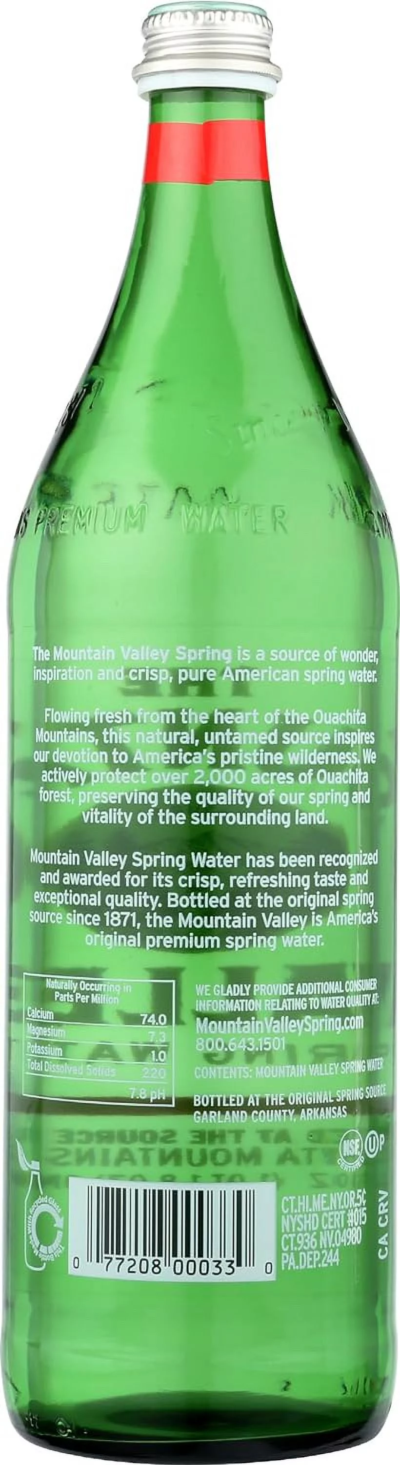 Mountain Valley Spring Water 1L Glass Bottle- Pack of 12