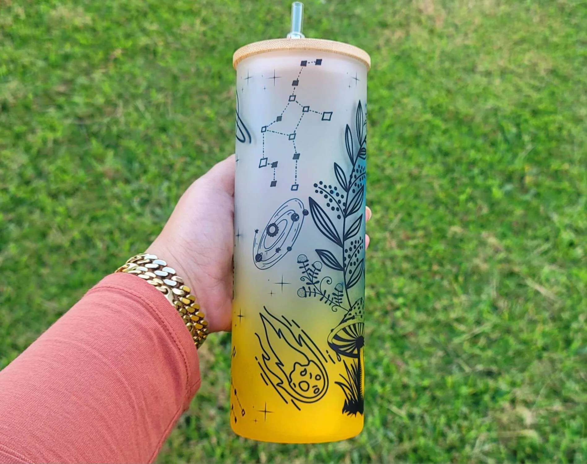 Mushroom Beer Can Glass | Boho Mushroom Coffee Glass | Aesthetic Coffee Glass | 24 oz