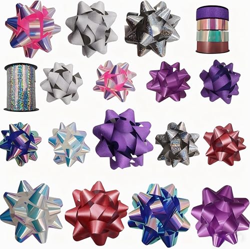 GYDbow 16 Gift Bows Assortment with 2 Rolls Curling Ribbons, Holiday Bows for Gift Wrapping, Christmas Wrapping Ribbon, Crafting, Wedding, Party, Present Decor,Festival, &Florist Flower