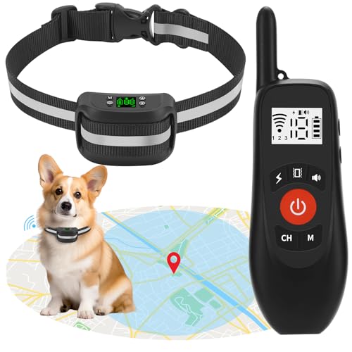 2-in-1 GPS Wireless Dog Fence & Remote Training Collar, Portable Pet Containment System, Electric Dog Fence, Beep/Vibration/Shock Correction Mode, 1 Collar Receiver