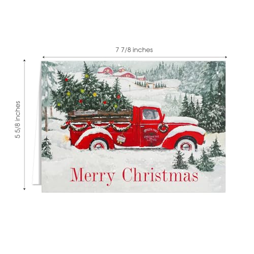 Masterpiece Holiday Greetings Trimmed In Scarlet Christmas Cards / 16 Boxed Snowy Cardinal Wreath Holiday Cards With Silver Foil Lined Envelopes / 5 5/8