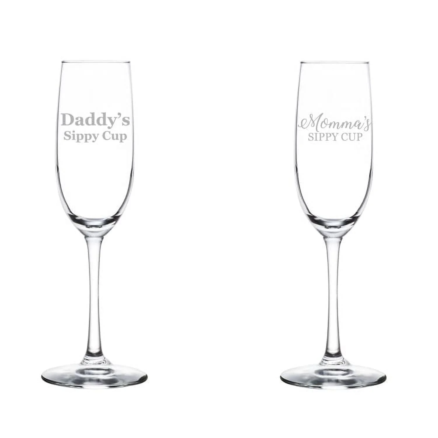 Set of 2 Glass Champagne Flutes Sparkling Wine Glasses Gift Momma And Daddy's Sippy Cup Funny For New Parents For Couple For Mom And Dad (8 oz Stemmed)