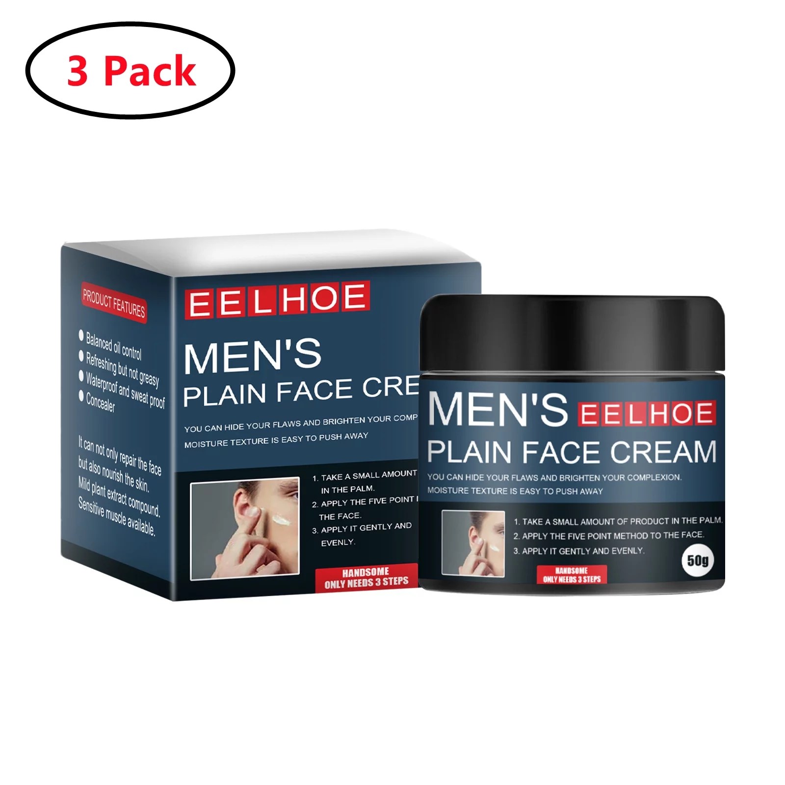 3 Pack Mens Makeup Cream BB Cream Makeup Concealer Natural Breathable Liquid Foundation for Moisturizing Oil Control Cover Pores