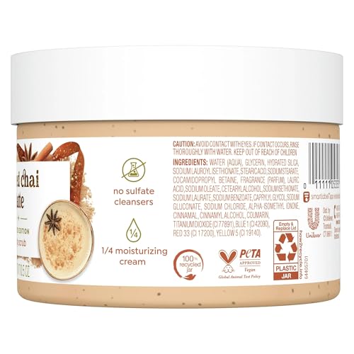 Dove Exfoliating Body Scrub – Spiced Chai Latte, Deeply Nourishing Exfoliant with ¼ Moisturizing Cream, 10.5 oz