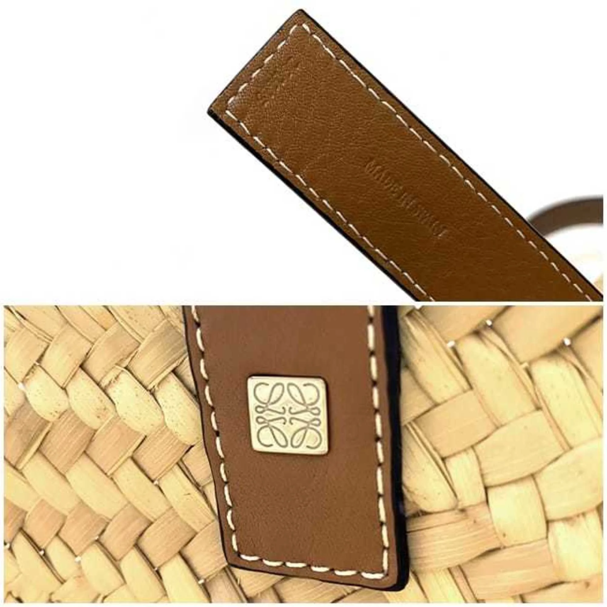 Pre-Owned Loewe Basket Bag Beige Brown Anagram 327.02.S93 Tote Palm Leaf Calf Leather LOEWE Straw Handbag (Good)