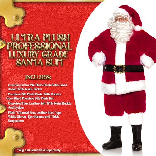 UNDERWRAPS Professional Grade Santa Suit - 11 PIECE Luxurious, Christmas Suit Red Santa Claus Costume, Soft Plush Costume