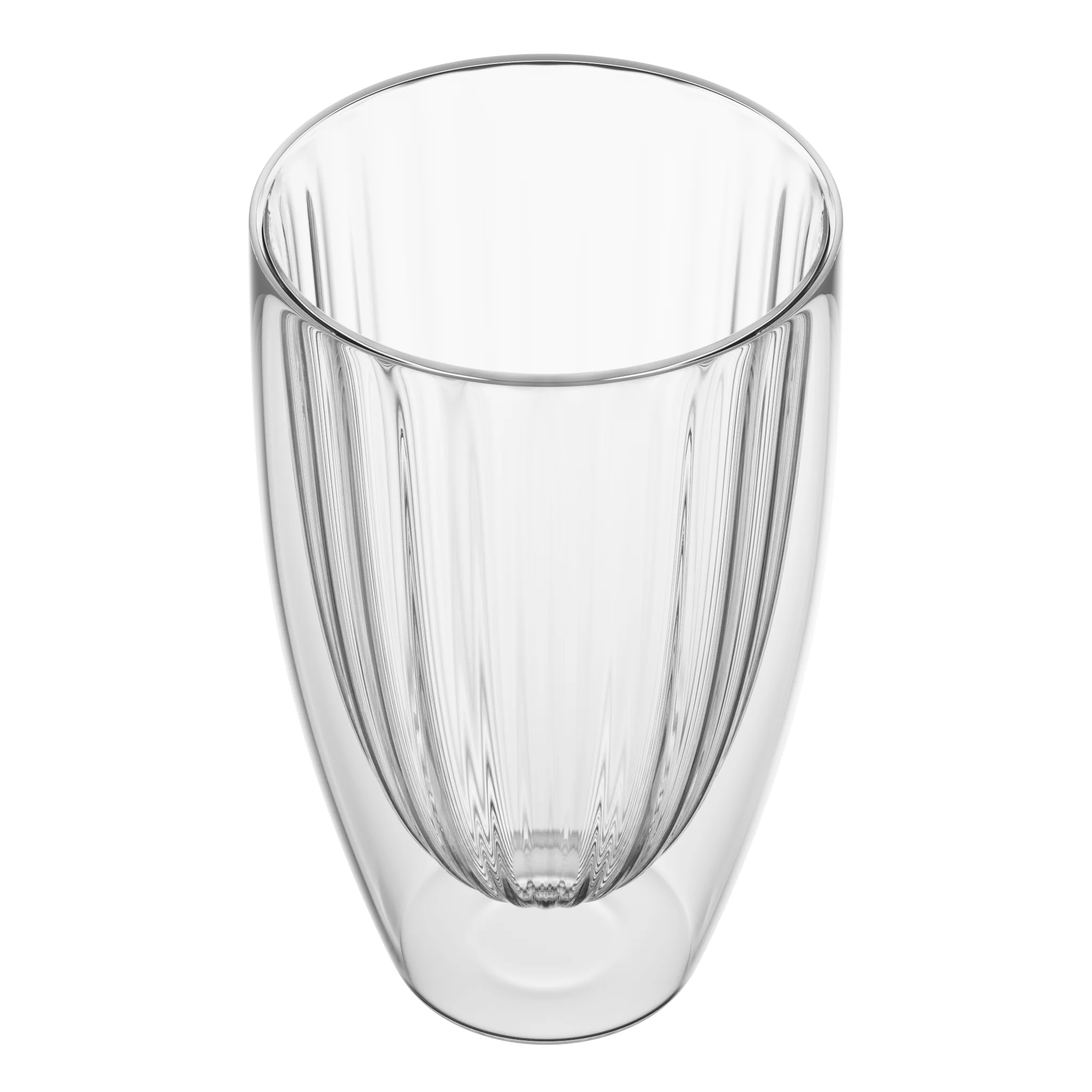 Elle Decor Ribbed Set of 2 Glass Double Wall Coffee Cups, Insulated, Espresso Cups, 16-Ounce, Clear