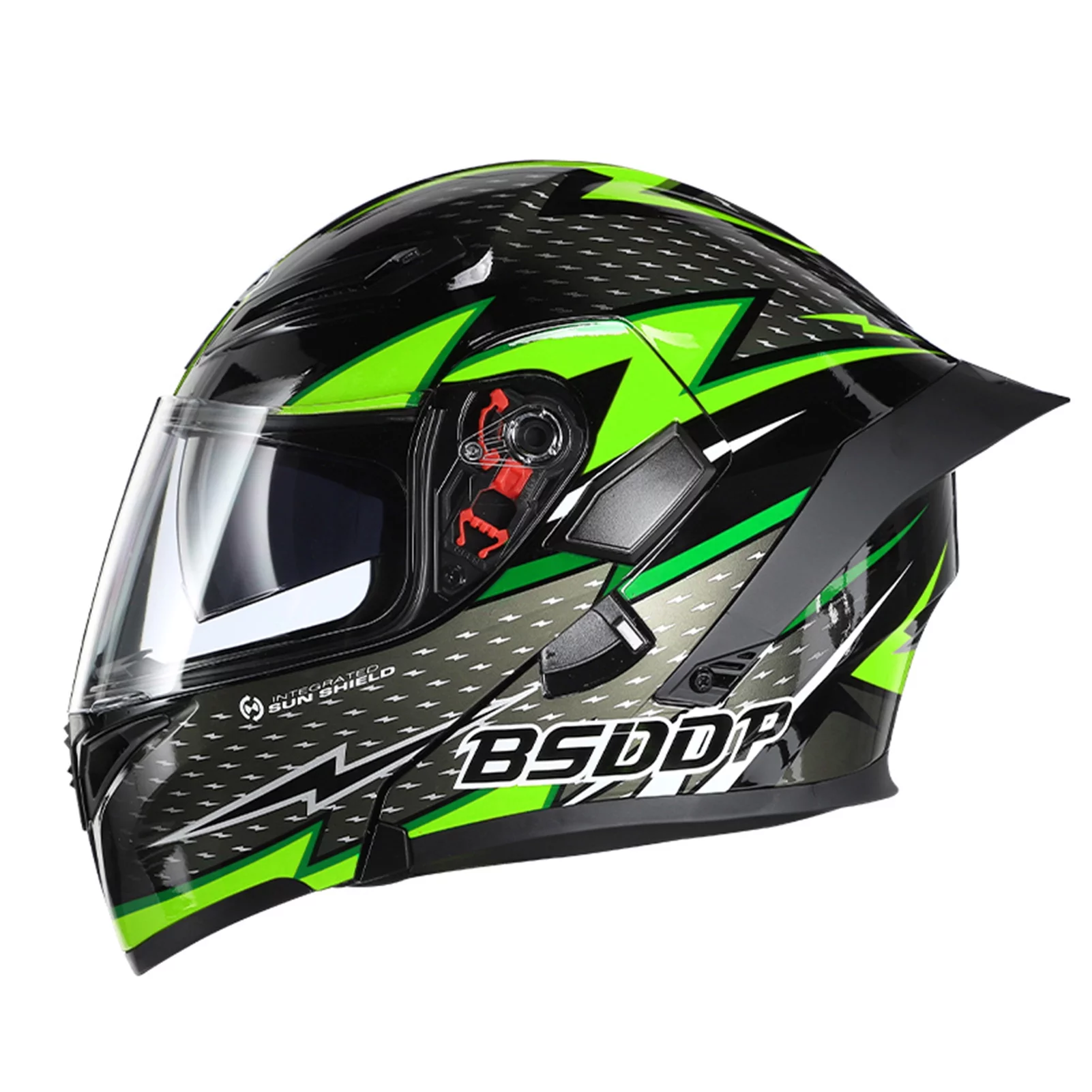 Carevas Motorcycle Unisex Adult Cool Rider Equipment Four Seasons New Street Touring Motorbike Dual Visor Flip up Full Face with BT Space XL Style3