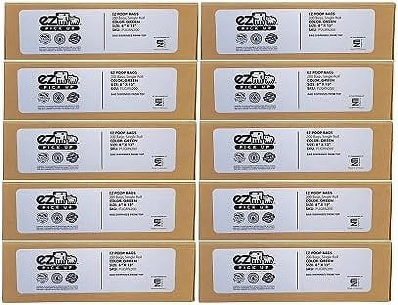 EZ  Dog Waste Bags 10 Rolls, Case Of 2000 Bags (200 Bags Per Roll)
