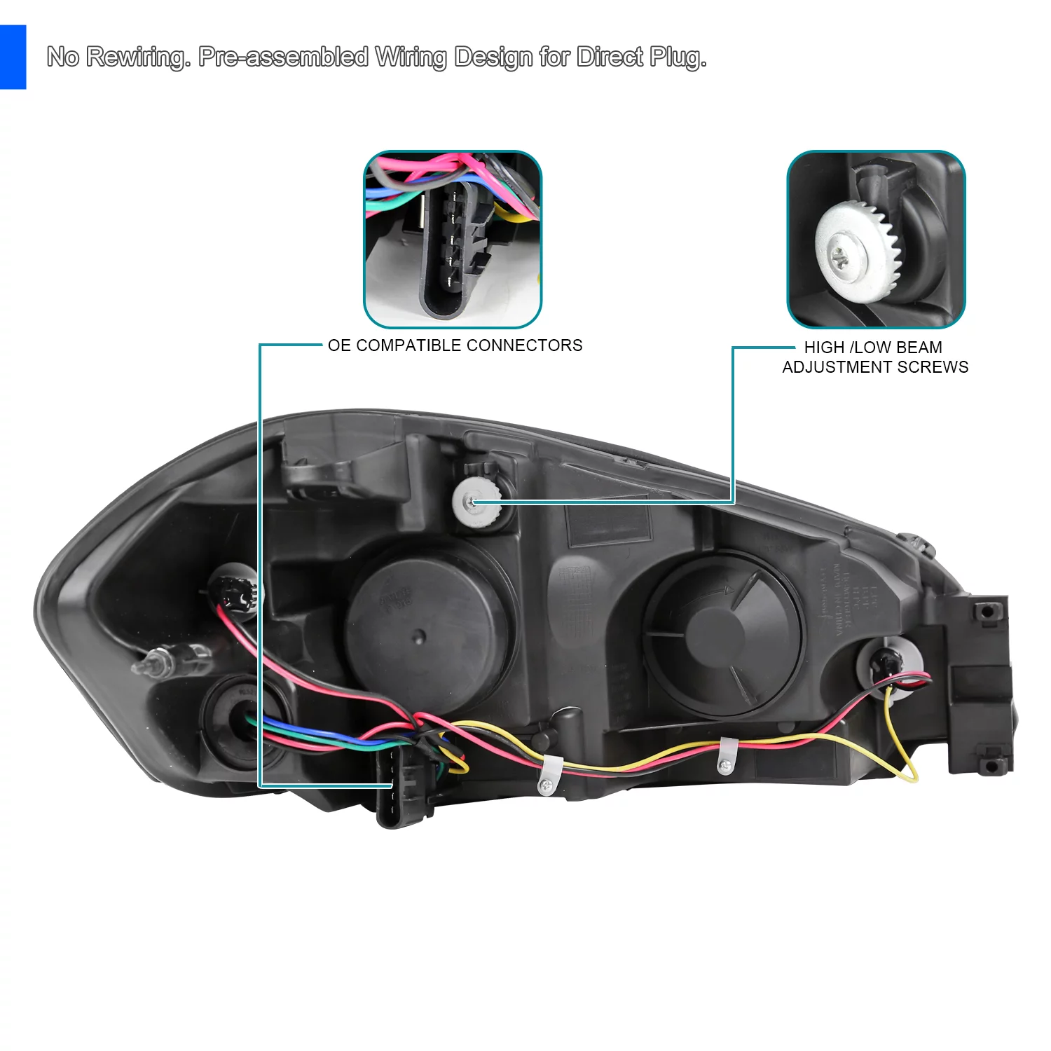 Spec-D Tuning Black Clear SMD Led Headlights Compatible with Chevy Chevrolet Impala 2006-2013, 2006-2007 Monte Carlo, 2014-2016 Impala Limited, L+R Pair Head Light Lamp Assembly