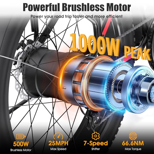 Electric Bike for Adults, Peak 1000W Ebike, 25MPH 60Miles Electric Mountain Bike, 26
