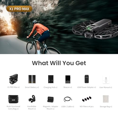 X1 PROMAX 8K Action Flying Camera, Foldable Drone with Camera with 42 KM/H Follow Speed, 10+ Fully Automatic Flight Modes, Fly Anywhere with OmniTerrain, SmoothCapture 2.0(Cycling Combo)